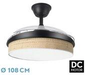 Fabrilamp - ventilador dc moda 72W negro/cañizo claro 108D