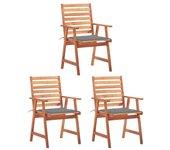 Sillas de comedor al aire libre con almohadas 3 Pcs Acacia sólido