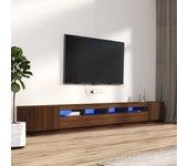 Set muebles TV con LED 3 pzas madera contrachapada roble marrón