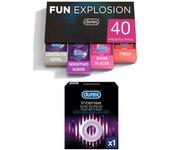 Durex - Lote Fun Explosion, Pack 40 Preservativos + Anillo de Placer para el Pene, Mayor Firmeza Más Tiempo