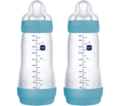 MAM Pack de 2 Biberones Anticólicos, 4+ meses, 320ml, con Tetina 3 Flujo Rápido de Silicona de Fácil Aceptación, Autoesterilizable y Fácil de Limpiar, Easy Start Anti-Colic, Azul Mate, 2 Unidades