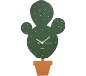 Reloj de pared original cactus Reloj de pared silencioso de 38 x 20 centímetros Reloj de cocina verde Reloj de péndulo de madera y ABS 1 Pila AA FI...