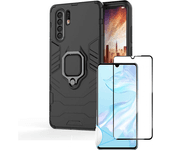 Kit Carcasa y Protector Cristal 5D Huawei P30 Pro Military Defender Negro