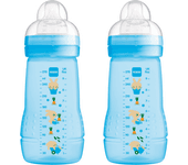 MAM Pack de 2 Biberones Easy Active Baby Bottle 270 ml, 2+ Meses, Tetina Silicona Nº2 de Flujo Medio, Esterilizable, Azul