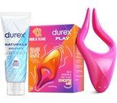 Durex Vibrador Estimulador Multi Uso RIDE & TEASE + Lubricante Naturals Hidratante 100ml, Juguete Sexual para Mujer, Hombre y Pareja