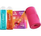 Durex Pack - Masturbador SLIDE & RIDE, elástico, suave flexible y texturizado con estrías, fácil de limpiar y reutilizable + Gel lubricante efecto frio y calor