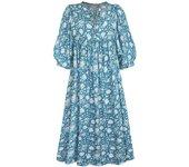 Vestido casual para mujer, estilo bohemio, plisado, con cuello en V, estampado floral vintage, vestidos largos fluidos, S-XL