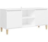 Mueble de tv con patas de madera maciza blanco 103,5x35x50 cm