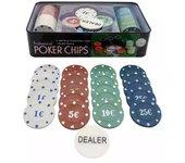 Juego de Mesa Juego de Poker 100 o 200 Fichas para Jugar Cartas de Póker, Set con Caja Metalica Fichas de Casino Profesional para Black Jack, con 4 Colores y Botones de Distribuidor, 100 Pcs  200 Pcs