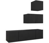 vidaXL Juego de mueble para TV de 4 piezas aglomerado negro