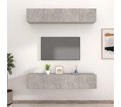 Muebles de TV 4 piezas de madera multicapa gris hormigón 80x30x30 cm