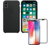 Kit Funda y Protector Cristal 5D iPhone XR Silicone Negro