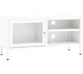 Mueble de TV blanco 90x30x44 cm en acero y vidrio