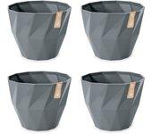 Set de 4 Macetas Redondas Decorativas 15 cm con Textura. Gris ARECA