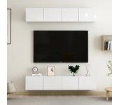 Mueble TV 4 piezas blanco pulido 80x30x30 cm madera multicapa