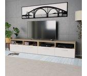 Mueble TV 2 piezas de madera multicapa 95x35x36 cm roble y blanco