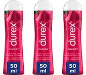 Durex - Lote Set 3x Lubricantes Sabor Cherry 50ml, Dulce y Placentero, Sexo Seguro