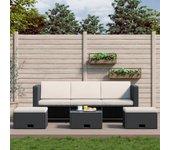 Sofás de jardín 4 PCs con almohadas de polyrattan negro