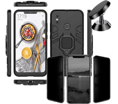 Kit Carcasa, Protector Privacy y Soporte Magnetico Xiaomi Mi Max 3 Military Defender Negro