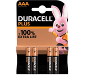 DURACELL Plus AAA, Pilas Alcalinas (paquete de 4) 1.5 Voltios LR03 MN2400