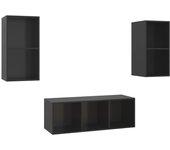 Gabinete de TV Set 3 PC Negro Pulido en Aglomerado