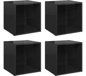 Mueble TV 4 piezas negro pulido 37x35x37 cm madera multicapa