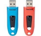 SanDisk Ultra Pack de 2 Memorias USB 64 GB USB 3.2 Gen 1 Azul/Rojo