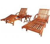 Camas solares 2 PC con mesa maciza de Acacia