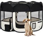 Caja plegable para perros con bolsa de transporte negra 110x110x58 cm