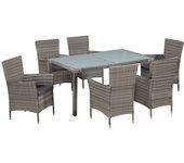 7 Pcs Almuerzo al aire libre con cojines de Polyrattan gris