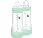 MAM 2 Biberones Anticólicos, a partir de 4 Meses, 320ml, con Tetina 3 Flujo Rápido de Silicona de Fácil Aceptación, Autoesterilizable y Fácil de Limpiar, Easy Start Anti-Colic, Azul