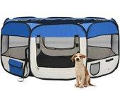 vidaXL PARQUE DE PERROS PLEGABLE Y BOLSA TRANSPORTE AZUL 145X145X61CM