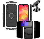 Kit Carcasa, Protector Privacy y Soporte Magnetico Xiaomi Redmi 7 Military Defender Negro