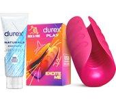 Durex - Masturbador de Pene, Vibrante y Suave, RIDE & VIBE + Lubricante Naturals Hidratante 100ml, Texturizado, Estriado, Juguete Sexual, Resistente al Agua