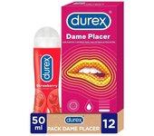 DUREX Pack Preservativo Dame Placer 12 Condones + Lubricante Fresa 50 ml