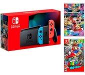 Nintendo Consola Switch Rojo / Azul Neón V2 + Juego Super Mario Odyssey + Juego Mario Kart 8 Deluxe Super Mario Pack