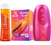 Durex - Masturbador de Pene, Vibrante y Suave, RIDE & VIBE + Lubricante Efecto Calor 50 ml, Texturizado, Estriado, Juguete Sexual, Resistente al Agua