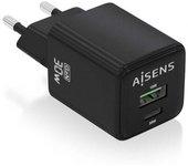 Cargador de Pared AISENS ASCH-30W2P038-BK (Negro - USB-C x 1)