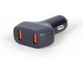 cargador rã âpido de coche usb gembird de 2 puertos, qc3.0, 36 w, negro