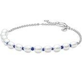 Pandora Moments Pulsera en plata de ley Cordón Azul Perlas Cultivadas de Agua Dulce 591689C01 , para Mujer