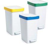 TATAY Smart Bin - Conjunto 3 Cubos Reciclaje 25L Doble Apertura, Pedal y Manual