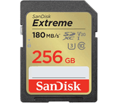 sandisk extreme 256gb sdxc memory card + 1 year rescuepro deluxe up to 180mb s   130mb s read write speeds, uhs-i, class 10, u3, v30