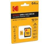 Kodak Ultra Perfomance Tarjeta de Memoria MicroSDXC 64 GB UHS-I U3 V30 A1 con Adaptador