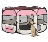 vidaXL Parque De Perros Plegable Y Bolsa Transporte Rosa 125x125x61cm