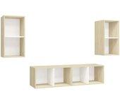 vidaXL Muebles de pared de TV 4 uds aglomerado blanco y roble Sonoma