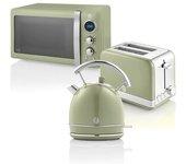 Swan Retro STRP2070GNEU Set Desayuno Hervidor Agua + Tostadora + Microondas 800W Verde