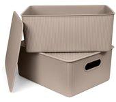 Tatay baobab - set de 2 cajas organizadoras 15l con tapa en plástico pp05. taupe