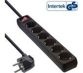 Inline regleta 6 tomas 6x tipo f con interruptor de alimentación negro 1,5 m