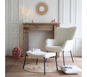 Sillón en tejido bouclette beige con reposapiés eira