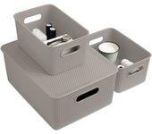 Tatay baobab - set de 3 cajas organizadoras grandes con tapa en plástico pp05. taupe